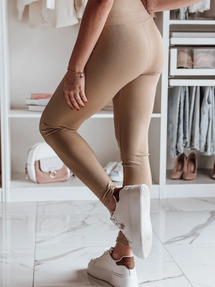 Spodnie Damskie>Dstreet Prążkowane legginsy damskie JUST kamelowe UY1587
