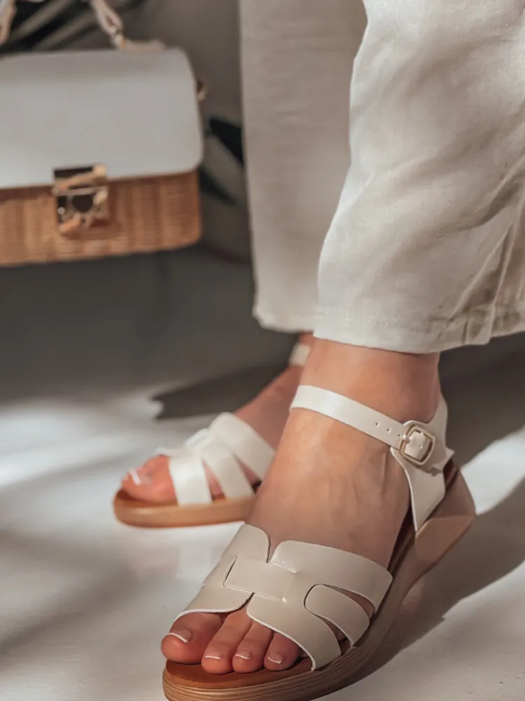 Sandały>Dstreet Sandały damskie na niskim koturnie SANTORIA beżowe ZY0836