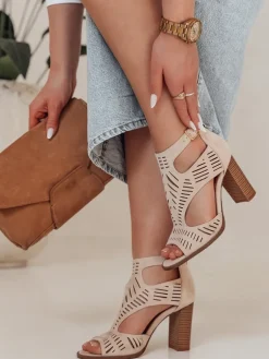 Sandały>Dstreet Sandały damskie na słupku ELENORA beżowe ZY0808