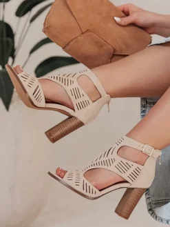 Sandały>Dstreet Sandały damskie na słupku ELENORA beżowe ZY0808