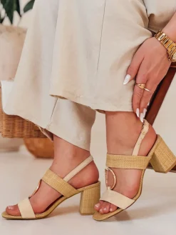 Sandały>Dstreet Sandały damskie na słupku ROMELLA beżowe ZY0753