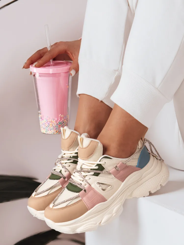 Buty Sportowe|Sneakersy>Dstreet Sneakersy damskie na grubszej podeszwie NEWMOVE beżowe ZY0590