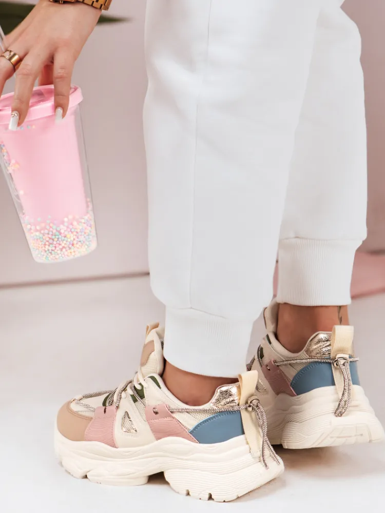 Buty Sportowe|Sneakersy>Dstreet Sneakersy damskie na grubszej podeszwie NEWMOVE beżowe ZY0590