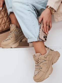 Buty Sportowe|Sneakersy>Dstreet Sneakersy damskie na grubszej podeszwie NEWMOVE khaki ZY0598