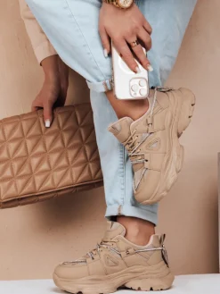 Buty Sportowe|Sneakersy>Dstreet Sneakersy damskie na grubszej podeszwie NEWMOVE khaki ZY0598