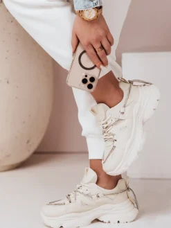 Buty Sportowe|Sneakersy>Dstreet Sneakersy damskie na grubszej podeszwie NEWMOVE beżowe ZY0589