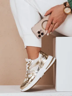 Buty Sportowe|Sneakersy>Dstreet Sneakersy damskie na płaskiej podeszwie ROYALFIT złote ZY0618