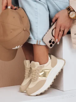 Buty Sportowe|Sneakersy>Dstreet Sneakersy damskie na płaskiej podeszwie NEWSTREET beżowe ZY0613