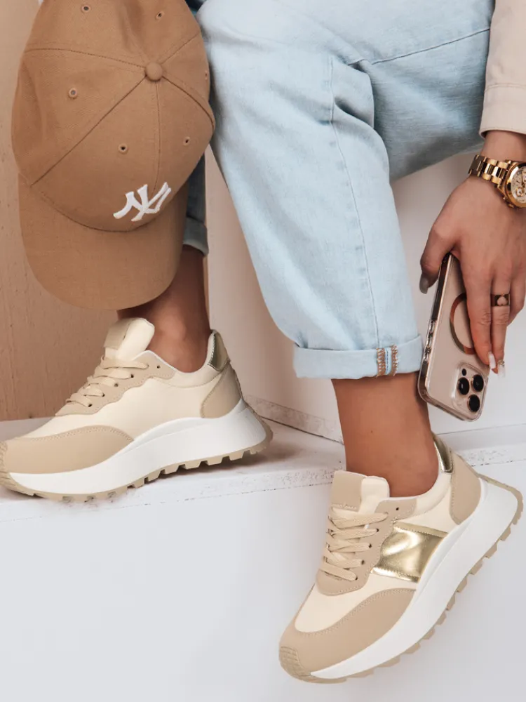 Buty Sportowe|Sneakersy>Dstreet Sneakersy damskie na płaskiej podeszwie NEWSTREET beżowe ZY0613