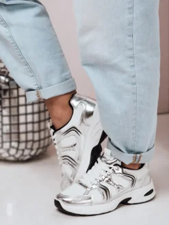 Buty Sportowe|Sneakersy>Dstreet Sneakersy damskie na płaskiej podeszwie GLISSWALK srebne ZY0616