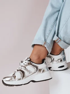 Buty Sportowe|Sneakersy>Dstreet Sneakersy damskie na płaskiej podeszwie GLISSWALK srebne ZY0616