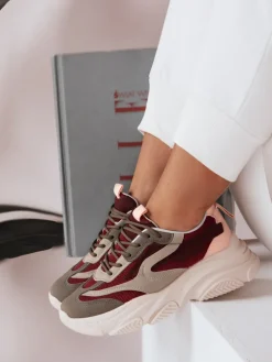 Buty Sportowe|Sneakersy>Dstreet Sneakersy damskie na platformie VISTALA bordowe ZY0592