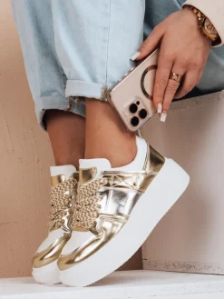 Buty Sportowe|Sneakersy>Dstreet Sneakersy damskie na platformie HYPERWAY złote ZY0621