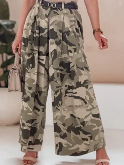 Spodnie Damskie>Dstreet Spódnico-spodnie moro z paskiem FLOWES jasnozielone UY2562