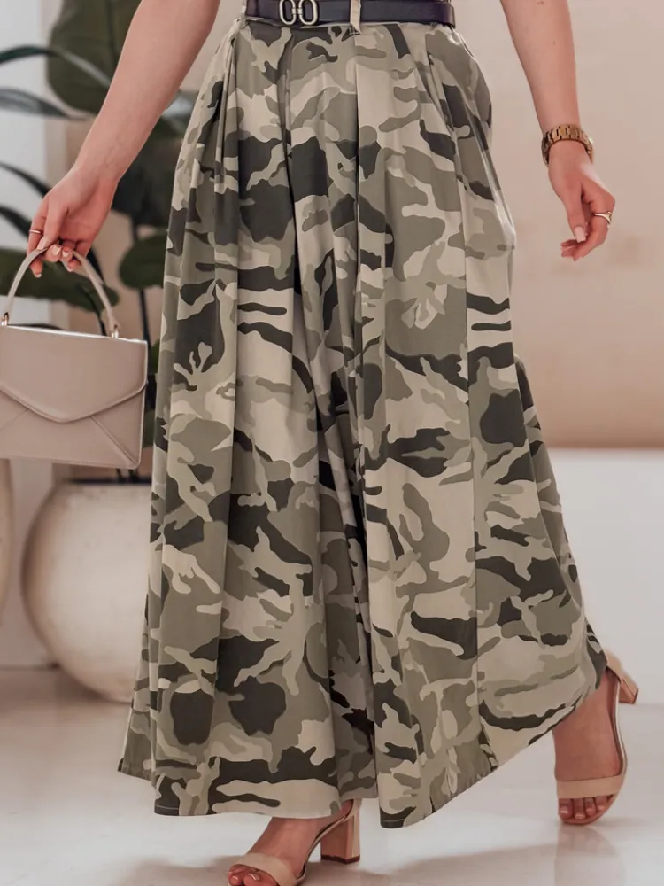 Spodnie Damskie>Dstreet Spódnico-spodnie moro z paskiem FLOWES jasnozielone UY2562