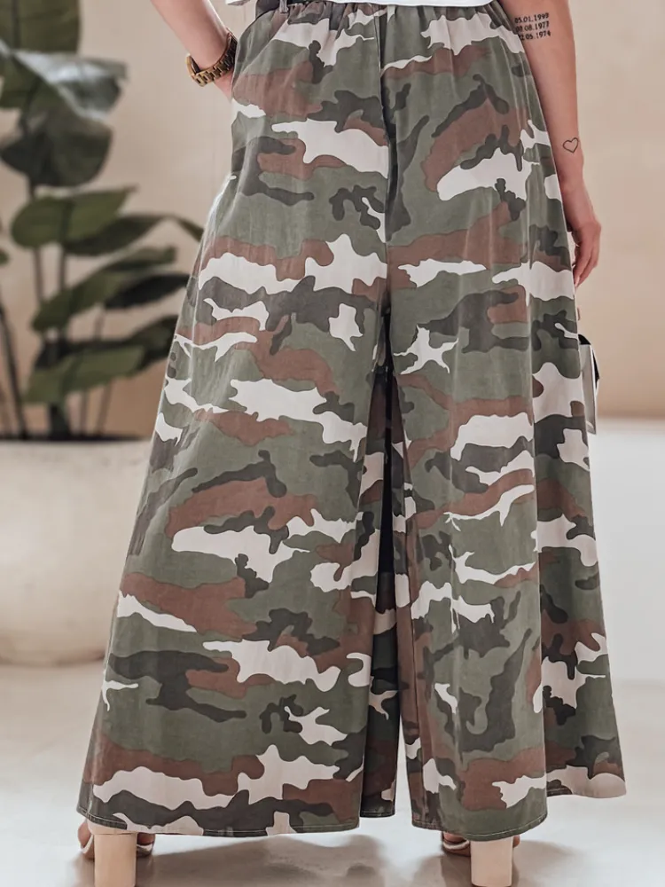 Spodnie Damskie>Dstreet Spódnico-spodnie moro z paskiem FLOWES ciemnozielone UY2561