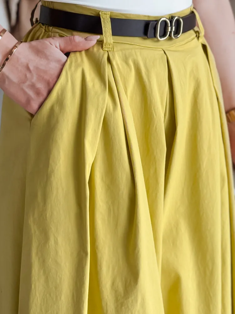 Spodnie Damskie>Dstreet Spódnico-spodnie z paskiem FLOWES musztardowe UY2589