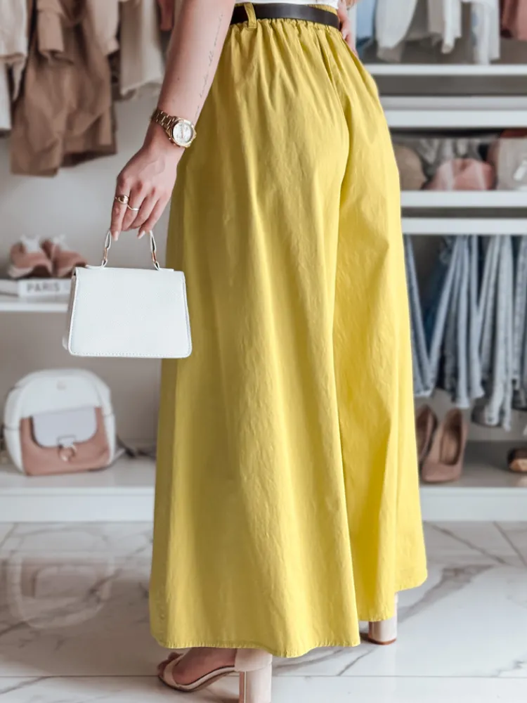 Spodnie Damskie>Dstreet Spódnico-spodnie z paskiem FLOWES musztardowe UY2589