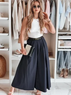 Spodnie Damskie>Dstreet Spódnico-spodnie z paskiem FLOWES granatowe UY2588