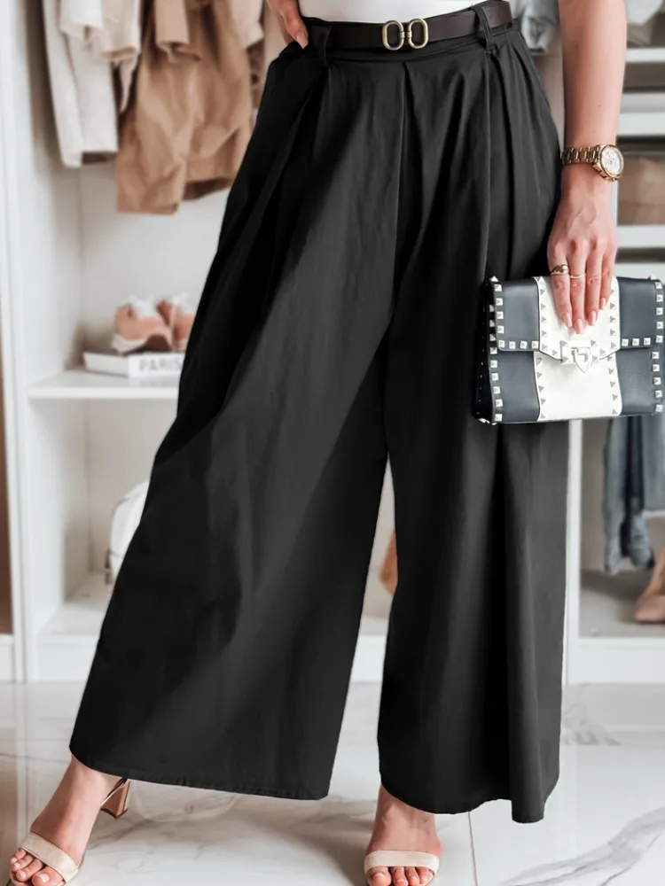 Spodnie Damskie>Dstreet Spódnico-spodnie z paskiem FLOWES czarne UY2591