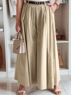 Spodnie Damskie>Dstreet Spódnico-spodnie z paskiem FLOWES beżowe UY2592