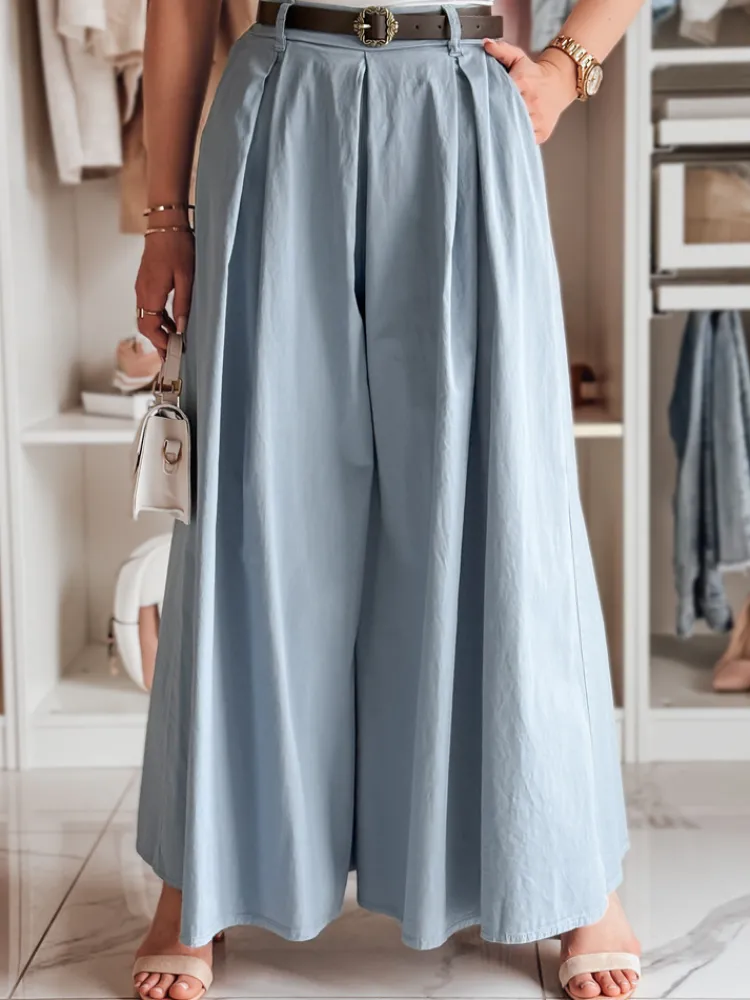 Spodnie Damskie>Dstreet Spódnico-spodnie z paskiem FLOWES niebieskie UY2587