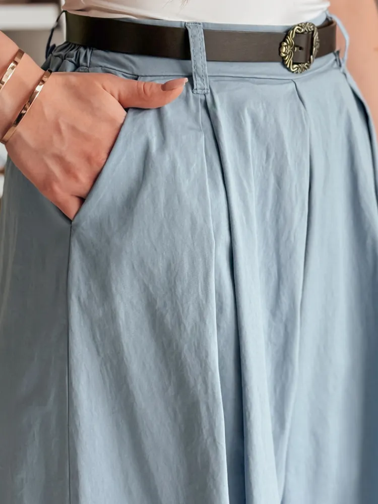 Spodnie Damskie>Dstreet Spódnico-spodnie z paskiem FLOWES niebieskie UY2587