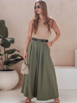 Spodnie Damskie>Dstreet Spódnico-spodnie z paskiem FLOWES khaki UY2593