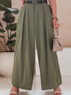 Spodnie Damskie>Dstreet Spódnico-spodnie z paskiem FLOWES khaki UY2593