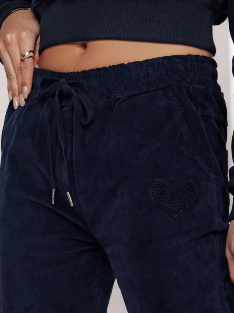 Spodnie Damskie>Dstreet Spodnie damskie casual one size VELVITO sztruksowe granatowe UY2288