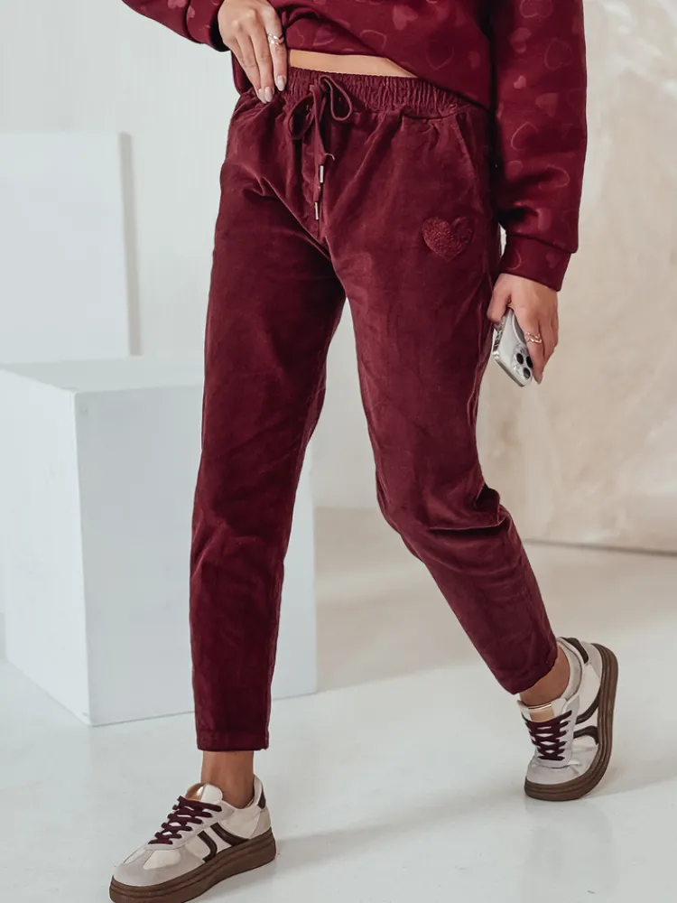Spodnie Damskie>Dstreet Spodnie damskie casual one size VELVITO sztruksowe bordowe UY2287