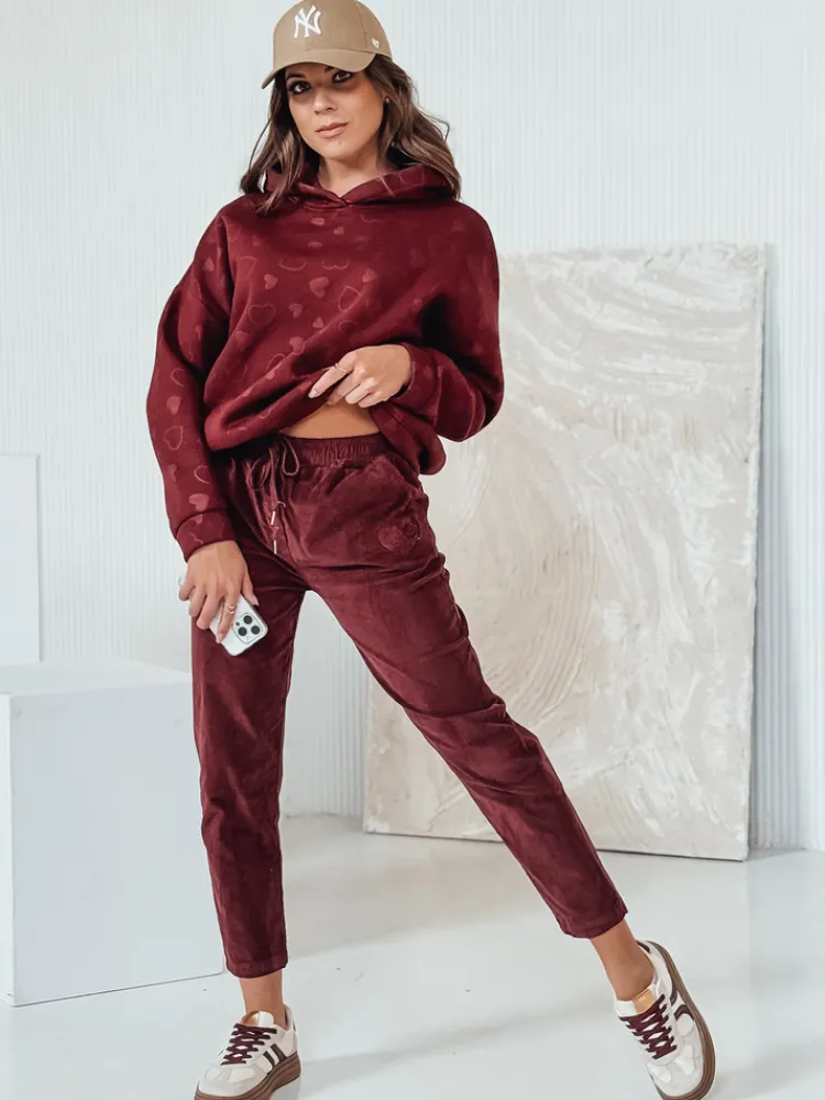 Spodnie Damskie>Dstreet Spodnie damskie casual one size VELVITO sztruksowe bordowe UY2287