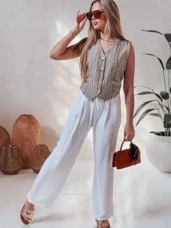 Spodnie Damskie>Dstreet Spodnie damskie casualowe wide leg LOVETRIP białe UY2640