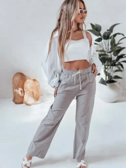Spodnie Damskie>Dstreet Spodnie damskie casualowe wide leg BOHO DAY szare UY2650
