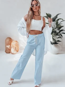 Spodnie Damskie>Dstreet Spodnie damskie casualowe wide leg BOHO DAY jasnoniebieskie UY2651