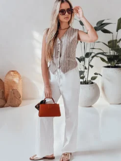 Spodnie Damskie>Dstreet Spodnie damskie casualowe wide leg BOHO DAY białe UY2652