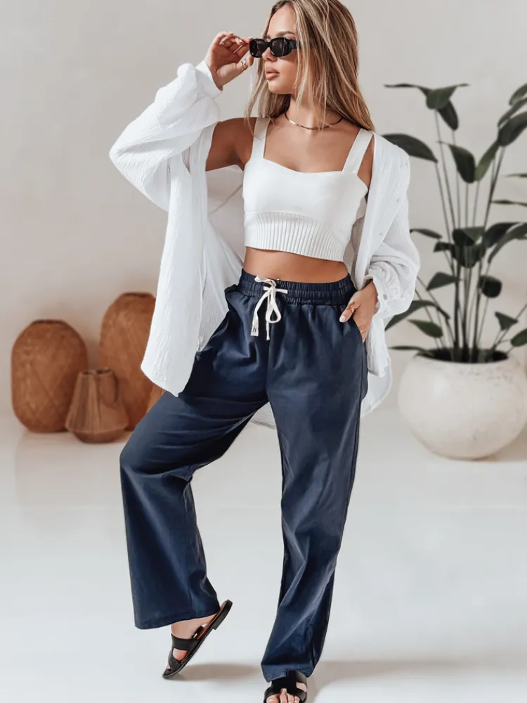 Spodnie Damskie>Dstreet Spodnie damskie casualowe wide leg BOHO DAY granatowe UY2649