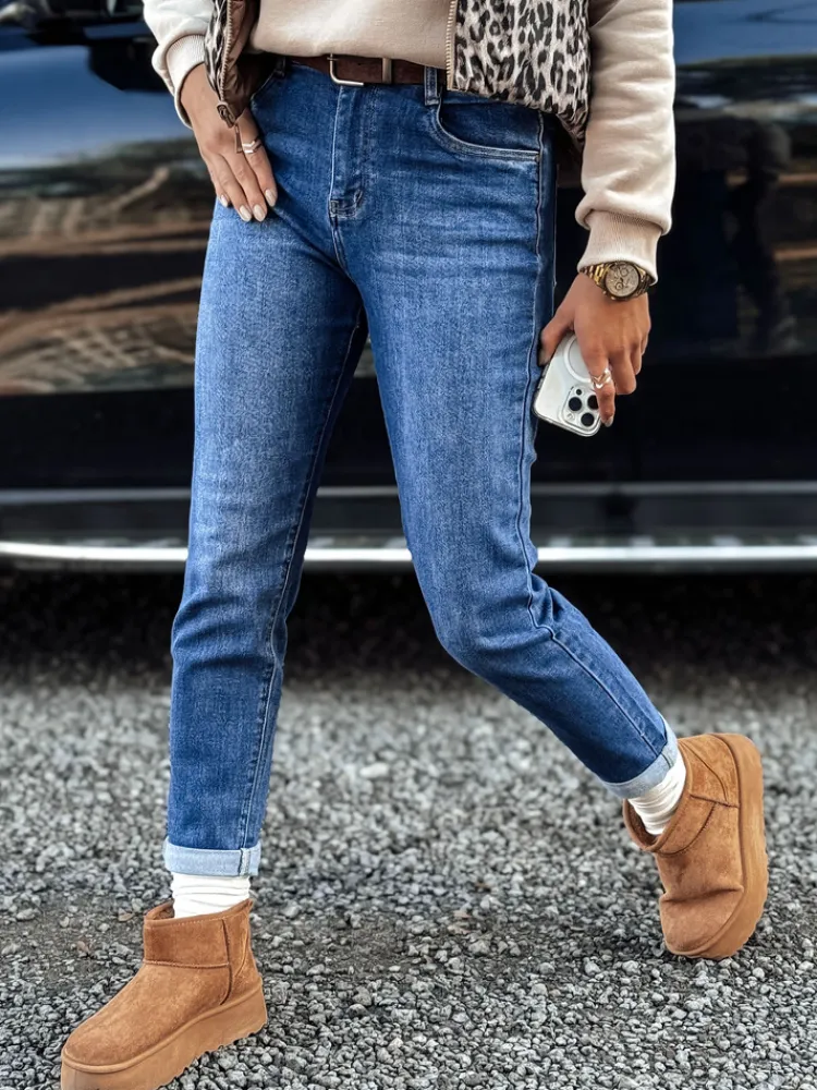 Jeansy Damskie>Dstreet Spodnie damskie CASUALUXI jeansowe z paskiem w zestawie niebieskie UY2251