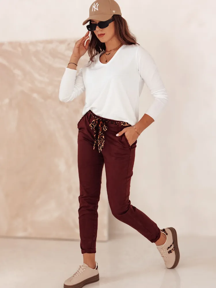 Jeansy Damskie>Dstreet Spodnie damskie CHARMYOU jeansowe z paskiem bordowe UY2271