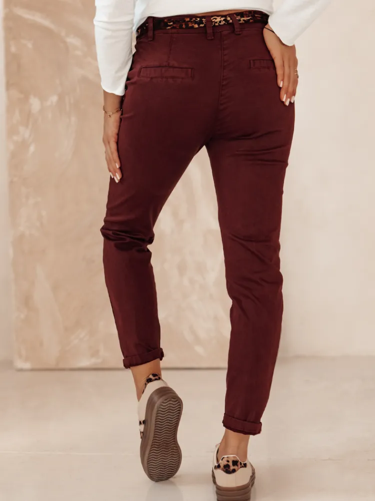 Jeansy Damskie>Dstreet Spodnie damskie CHARMYOU jeansowe z paskiem bordowe UY2271