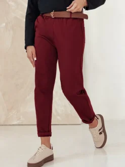 Spodnie Damskie>Dstreet Spodnie damskie chinosy one size ELEGANTENO z paskiem bordowe UY2256