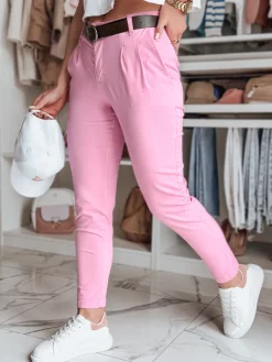 Spodnie Damskie>Dstreet Spodnie damskie chinosy z paskiem MODELA różowe UY2565