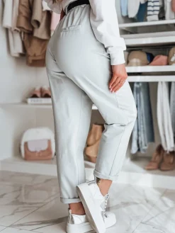 Spodnie Damskie>Dstreet Spodnie damskie chinosy z paskiem TAILANDI jasnoszare UY2553