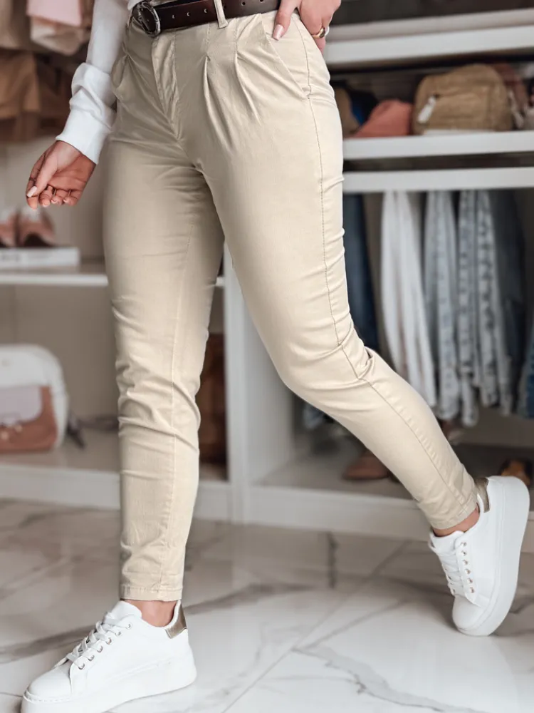 Spodnie Damskie>Dstreet Spodnie damskie chinosy z paskiem MODELA cappuccino UY2566