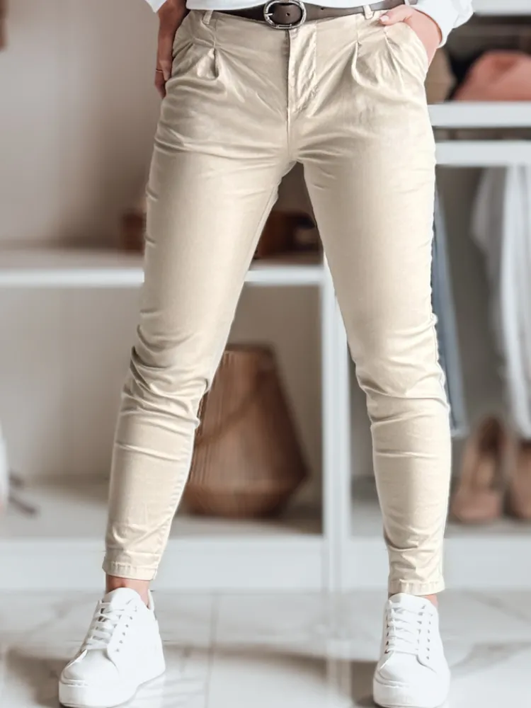 Spodnie Damskie>Dstreet Spodnie damskie chinosy z paskiem MODELA cappuccino UY2566