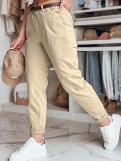 Spodnie Damskie>Dstreet Spodnie damskie chinosy z paskiem RELCIX ciemnobeżowe UY2580