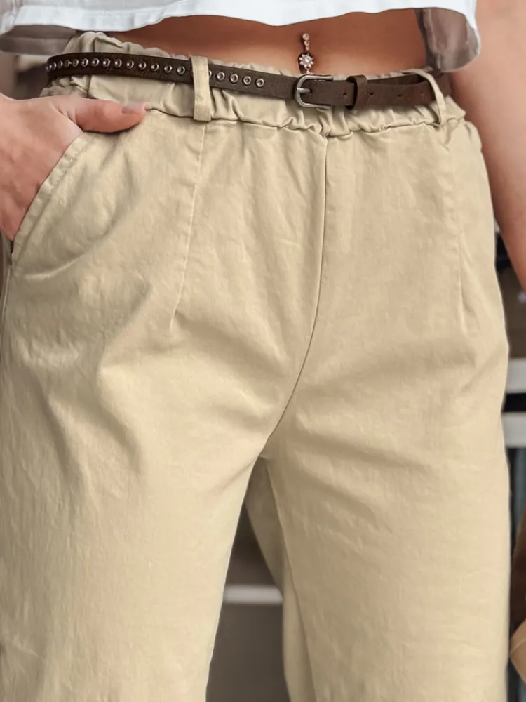 Spodnie Damskie>Dstreet Spodnie damskie chinosy z paskiem RELCIX ciemnobeżowe UY2580