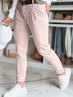 Spodnie Damskie>Dstreet Spodnie damskie chinosy z paskiem MODELA różowe UY2569