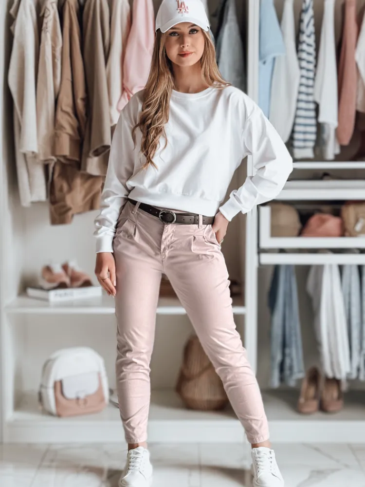 Spodnie Damskie>Dstreet Spodnie damskie chinosy z paskiem MODELA różowe UY2569