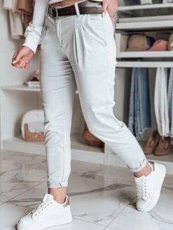 Spodnie Damskie>Dstreet Spodnie damskie chinosy z paskiem MODELA jasnoszare UY2564